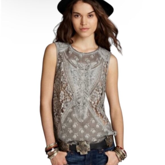 Free People Gray Lace Overlay Sleeveless Top - Picture 16 of 16